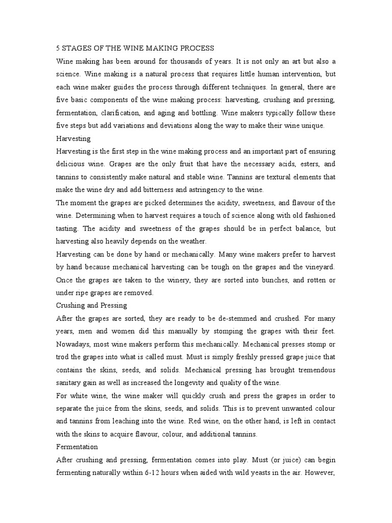 5 Stages of The Wine Making Process PDF Winemaking Wine