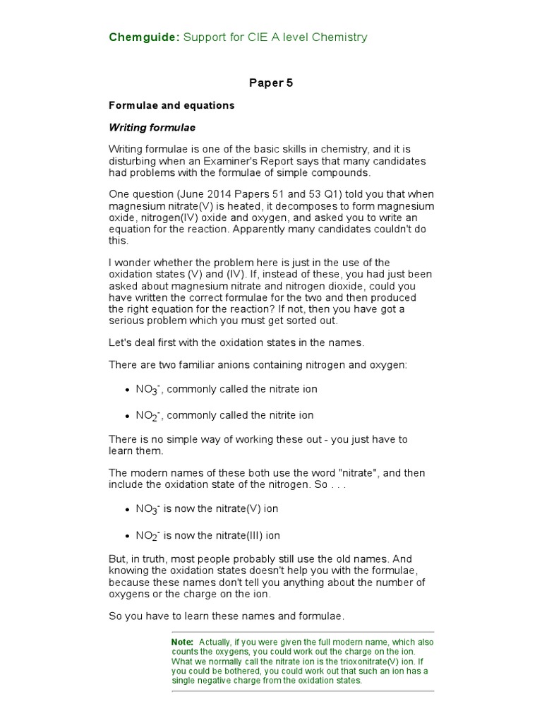 Chemguide: Cie A Level Chemistry Support: Paper 5: Introduction – MWPGLA