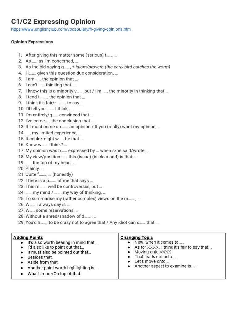 C1/C2 Opinion Expression Techniques | PDF