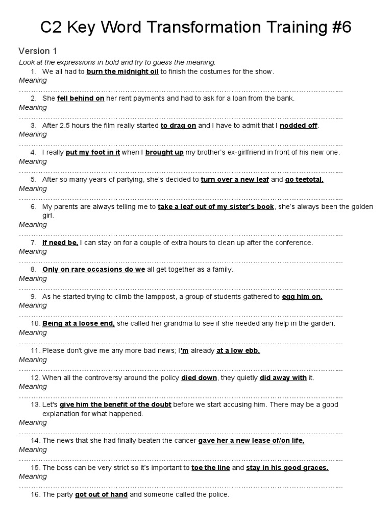 C2 Key Word Transformation Exercises | PDF