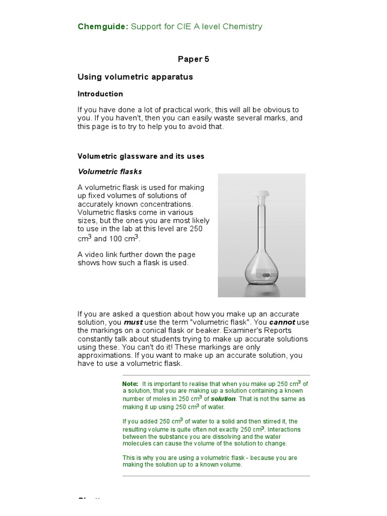Chemguide CIE A Level Chemistry Support Paper 5 Volumetric
