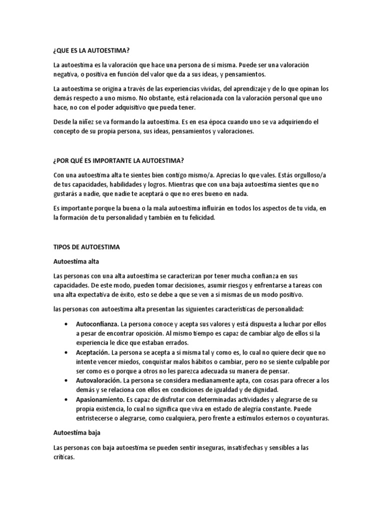 Importancia y Tipos de Autoestima | PDF | Autoestima | Ciencias del ...