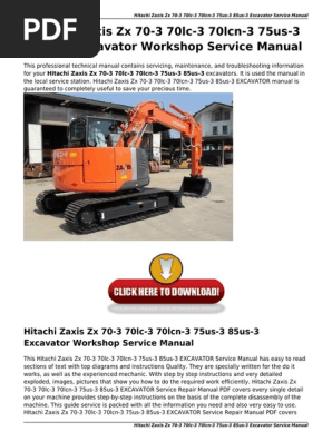 Hitachi Zaxis ZX 70 3 70lc 3 70lcn 3 75us 3 85us 3 Excavator