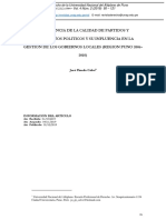 Importancia de La Calidad de Partidos Y Movimientos Politicos Y Su Influencia en La Gestion de Los Gobiernos Locales (Region Puno 2006-2010)