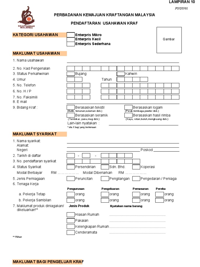 Borang Pendaftaran Usahawan Pdf
