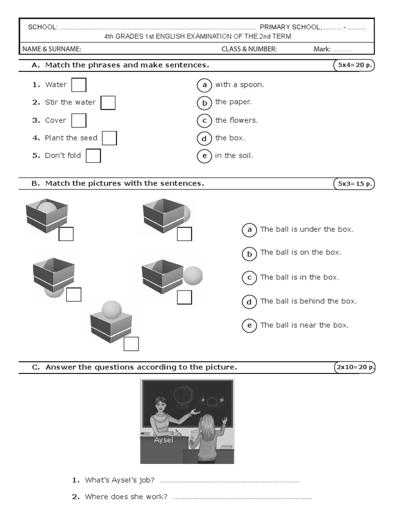 Match The Phrases and Make Sentences. A. 1. 2. A B 4Th Grades 1St