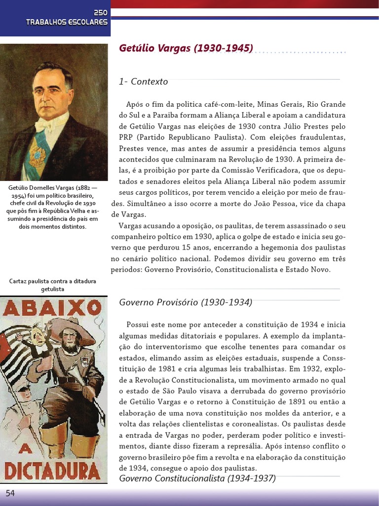 Getúlio Vargas: Governos e Impactos (1930-1945) | PDF | Ciência ...