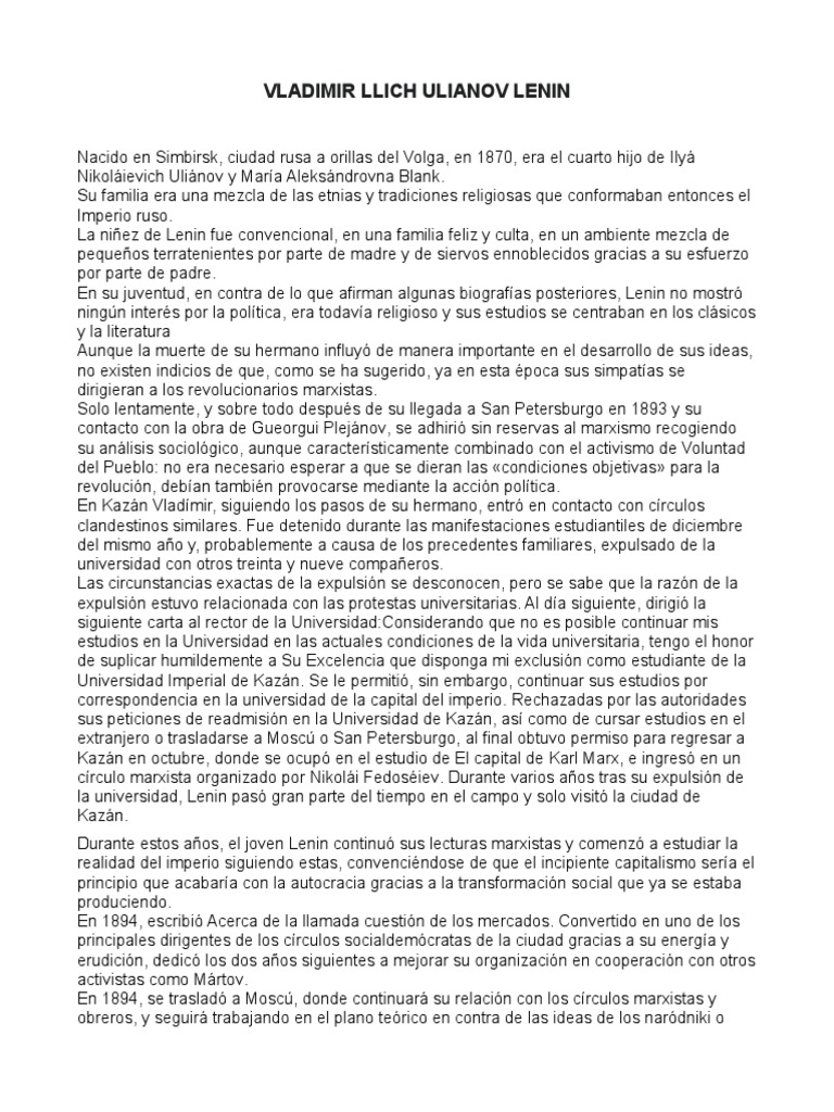 Lenin: De Estudiante a Líder Revolucionario | PDF | Vladimir Lenin ...
