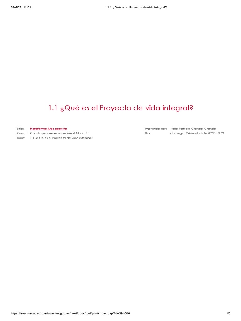 Proyecto de Vida Integral: Conceptos Clave | PDF | Crecimiento personal ...