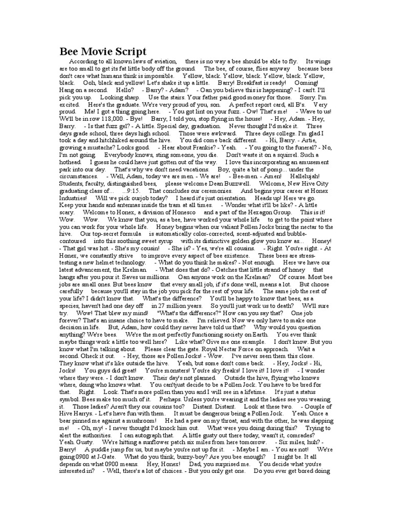 Bee movie script note pdf honey bee flowers