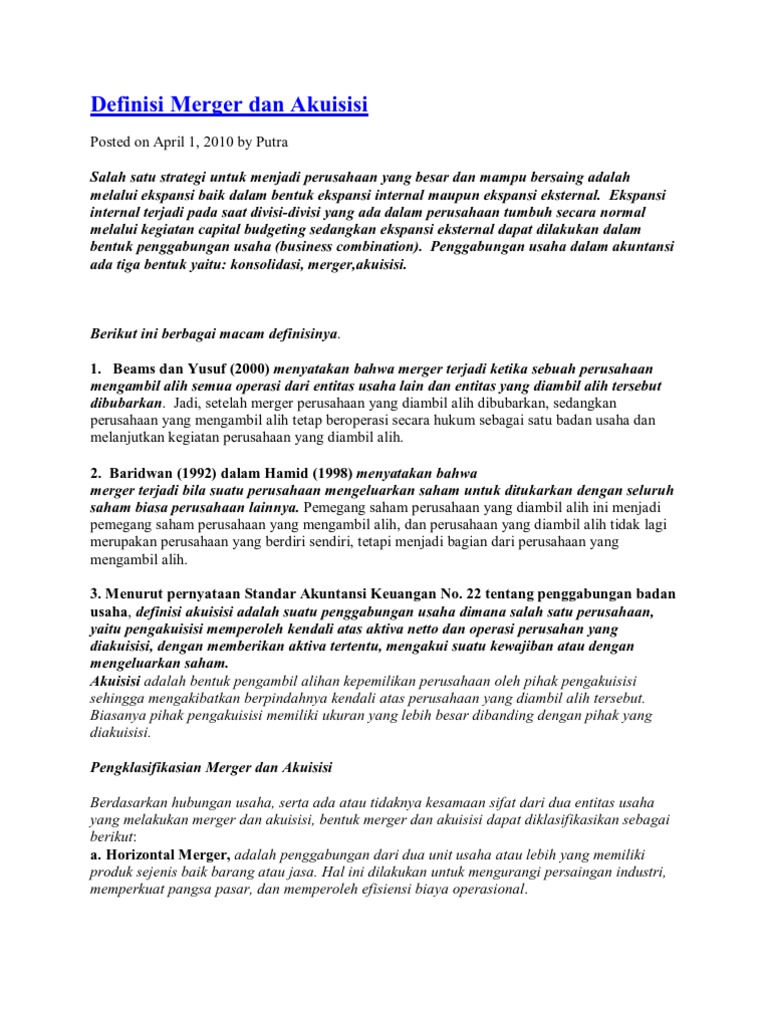 Definisi Merger Dan Akuisisi Sherly