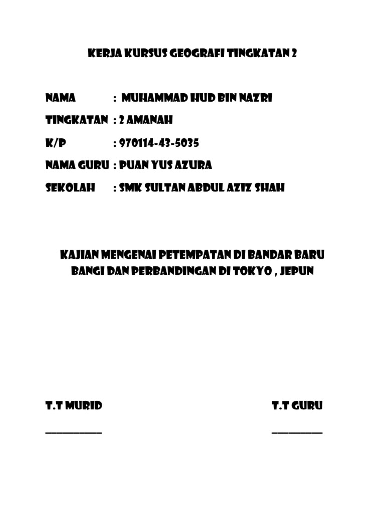 Kerja Kursus Geografi Tingkatan 2 | PDF