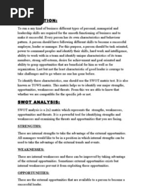 Personal Swot Analysis