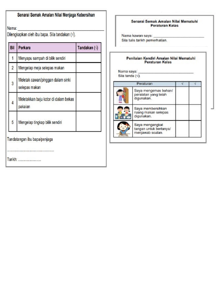 Senarai Semak Sivik Prasekolah | PDF