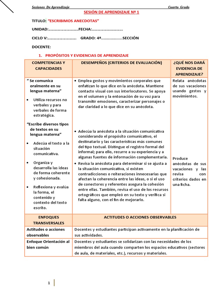 4° Sesion Cuarto Grado | PDF | Evaluación | Salón de clases