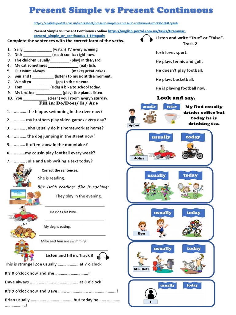 Present Simple vs Continuous Worksheet | PDF | Linguistics | Grammar