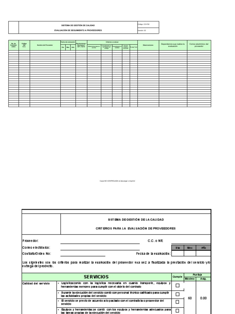 Formato de Evaluación de Proveedores ISO 9001 | PDF | Logística ...