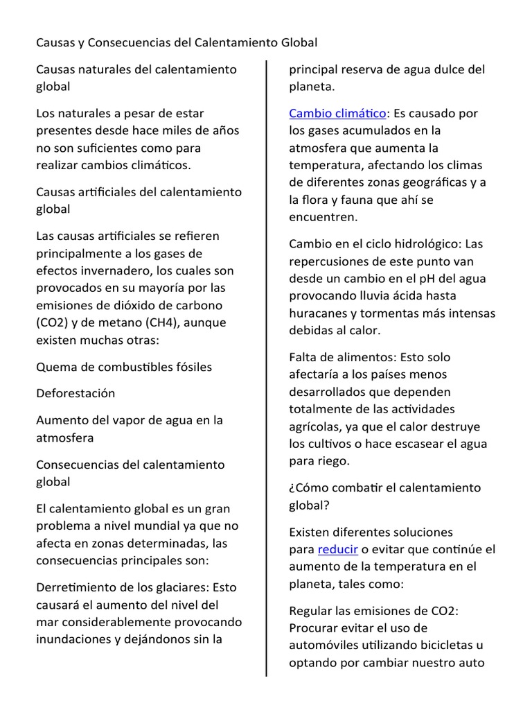 Causas y Consecuencias del Calentamiento Global | PDF | Gases de efecto ...