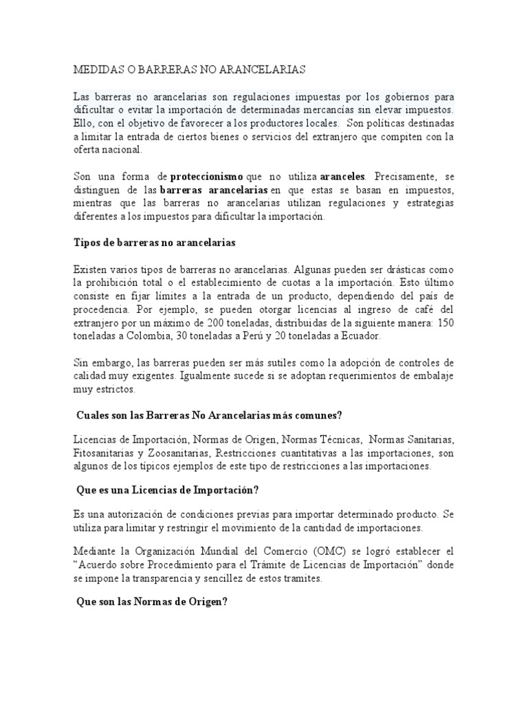 Barreras No Arancelarias PDF Barreras no arancelarias al comercio