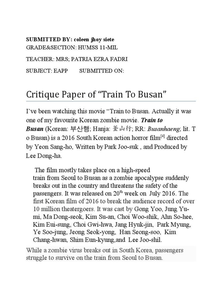 Critique Paper of Train To Busan PDF