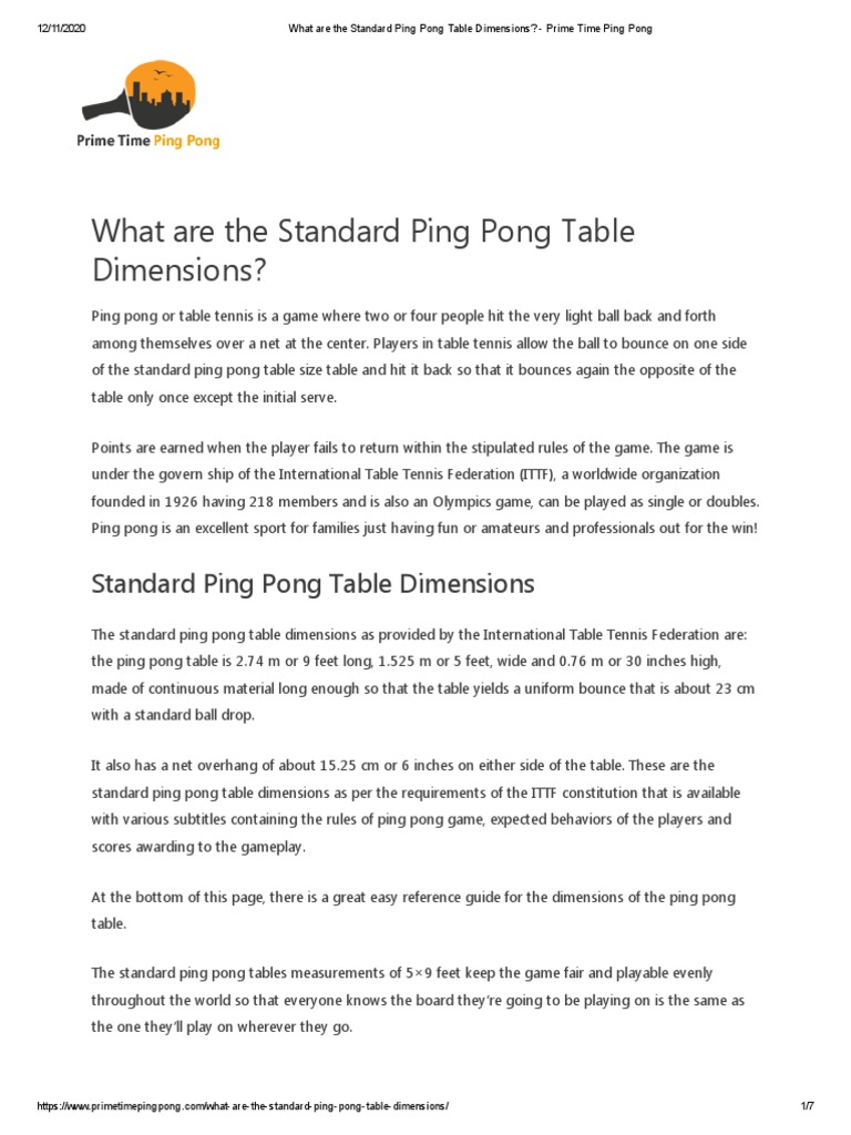 What Are The Standard Ping Pong Table Dimensions Prime Time Ping Pong
