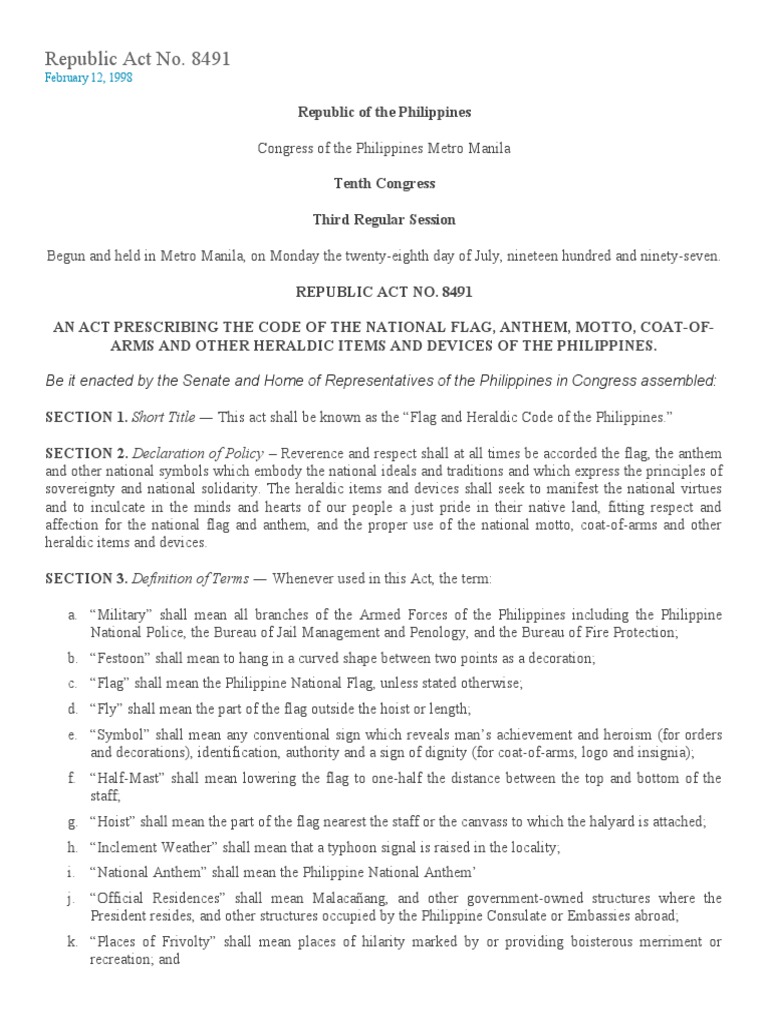 Flag and Heraldic Code of the Philippines | PDF | Flag | Symbols