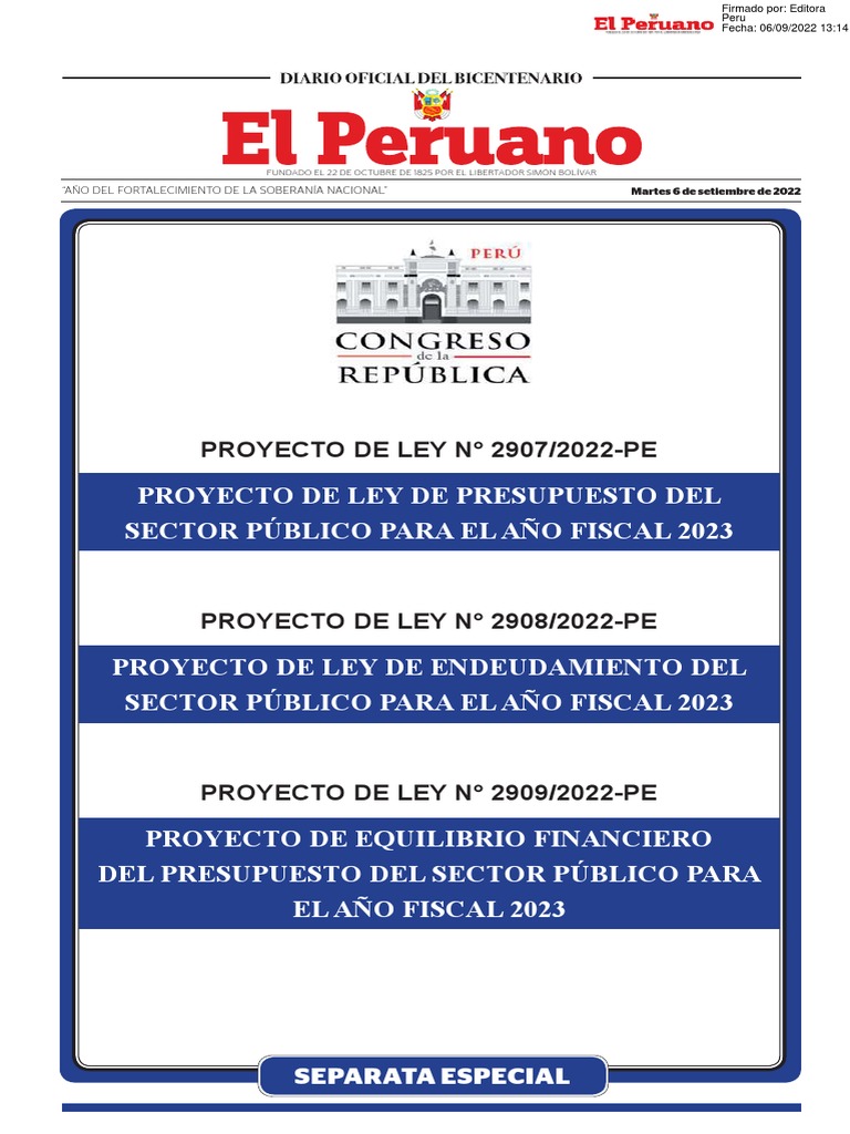 Proyecto de Ley de Presupuesto Del Sector Publico para El An Proyecto ...