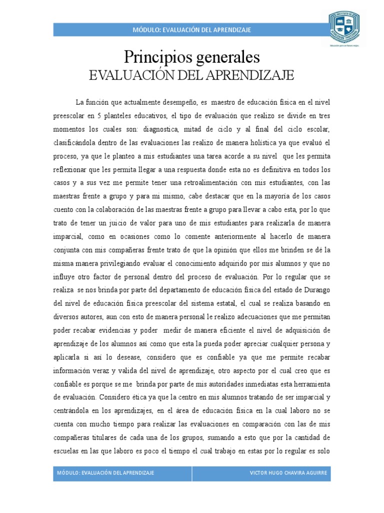 ACT. Principios Generales de La Evaluación | PDF | Evaluación | Aprendizaje