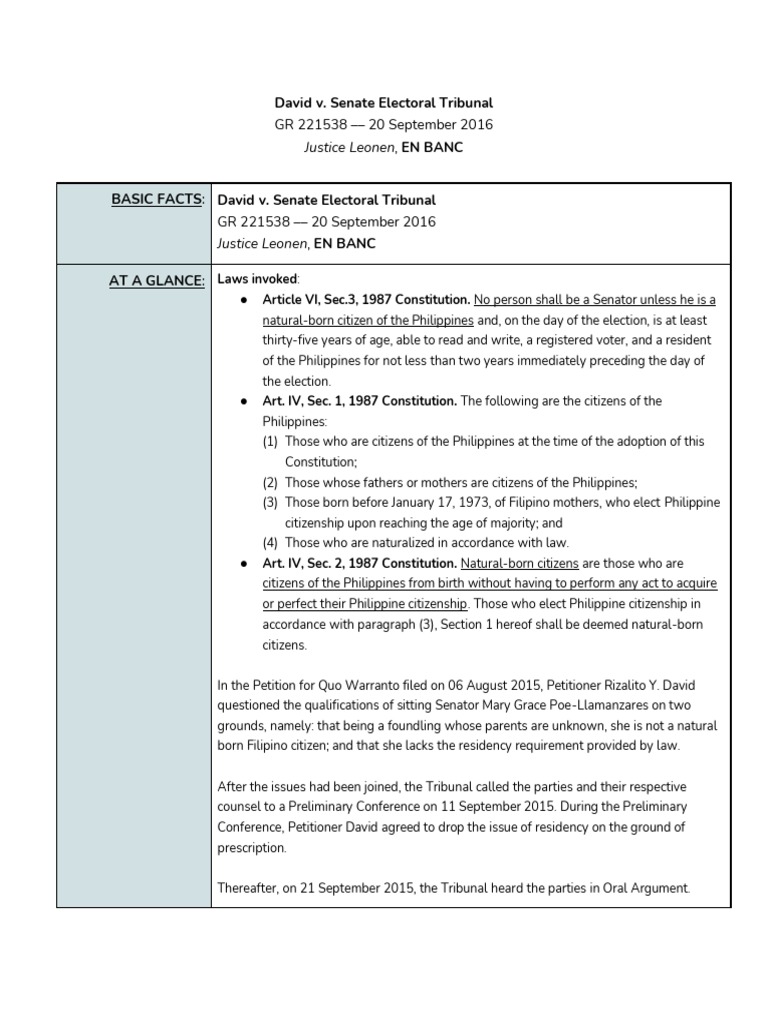 David v. Senate Electoral Tribunal Ruling | PDF | Justice | Crime ...