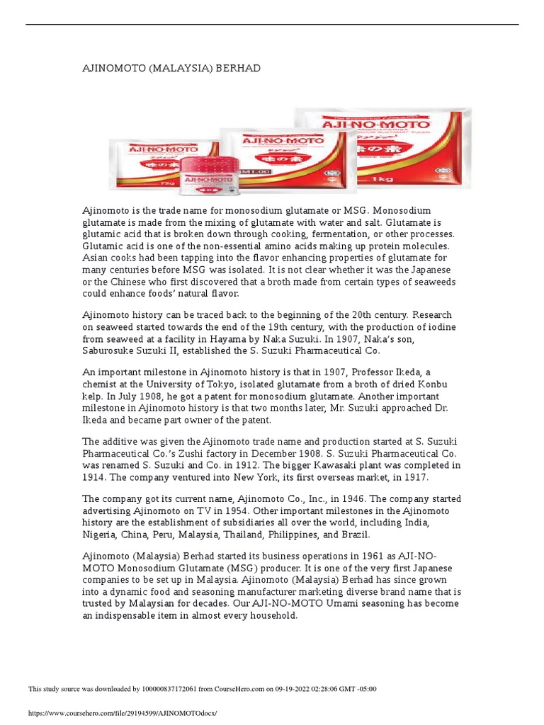 AJINOMOTO | PDF | Glutamic Acid | Food Industry