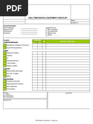 Daily Mechanical Inspection Checklist