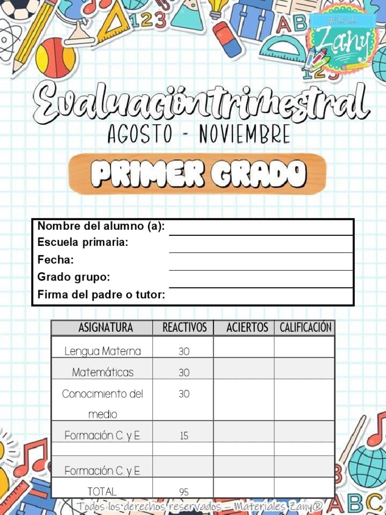 EXAMEN BLOQUE 1 PRIMER GRADO Materiales Zany Descargar gratis PDF