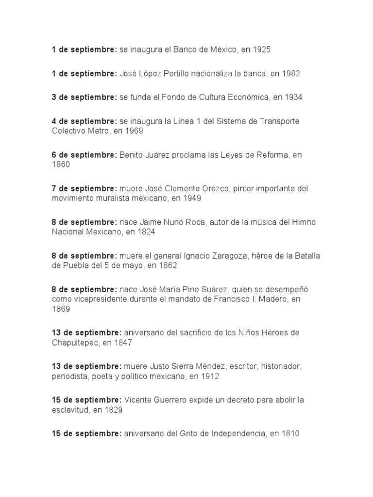 Efemerides De Septiembre Pdf México Nueva España