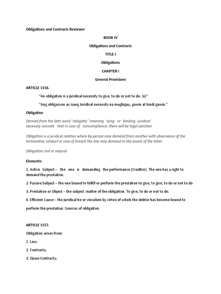 Obligations and Contracts Overview | PDF | Usury | Legal Remedy