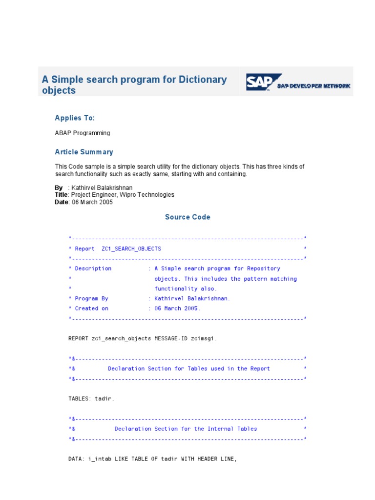 A Simple Search Program For Dictionary Objects: Applies To | PDF ...