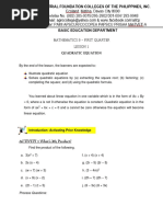 Math 9 Lesson 1 Quadratic Equation