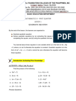 Math 9 Lesson 1 Quadratic Equation