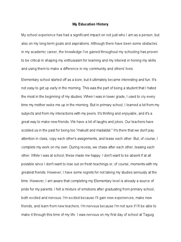 My Education History PDF Teachers Psychology