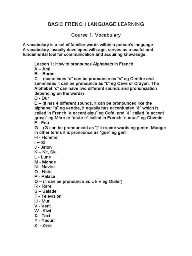 Basic French Language Learning 1 | PDF
