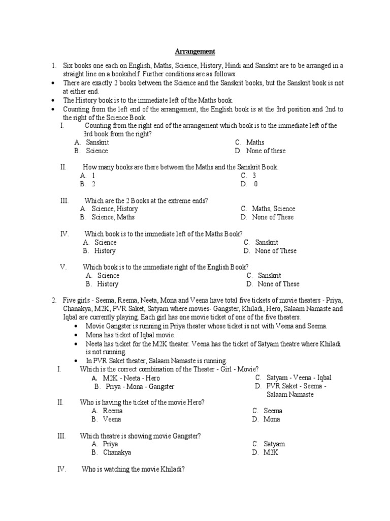 Arrangement Puzzles and Logical Questions | PDF