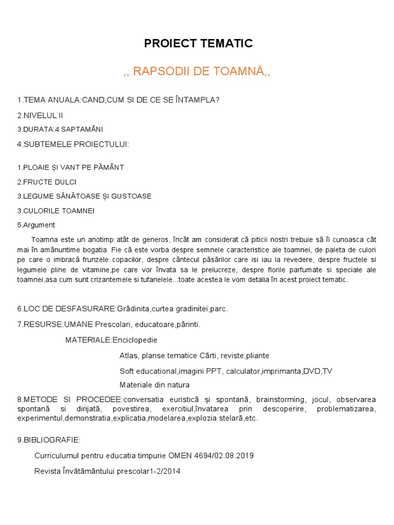 Proiect Tematic Toamna | PDF