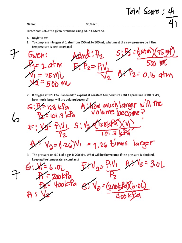 Boyles' and Charles' Law Worksheet PDF