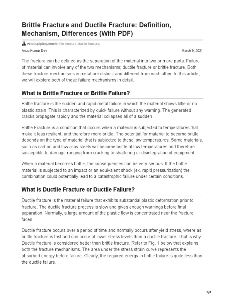 Brittle Fracture and Ductile Fracture Definition Mechanism Differences With PDF PDF Fracture