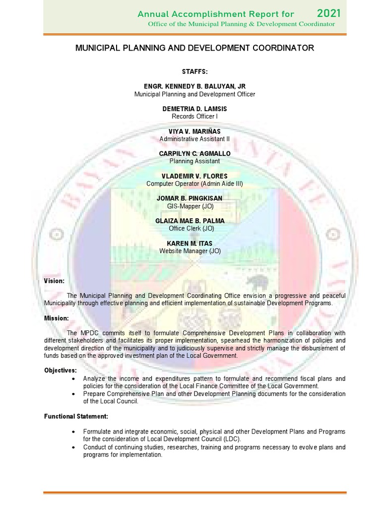 2021 Accomplishment Report: MPDC Overview | PDF | Geographic ...