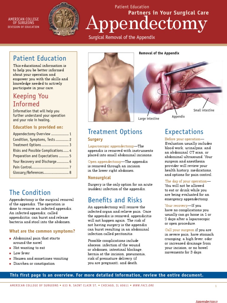 Appendectomy Patient Education Guide | PDF | Surgery | Medical Specialties
