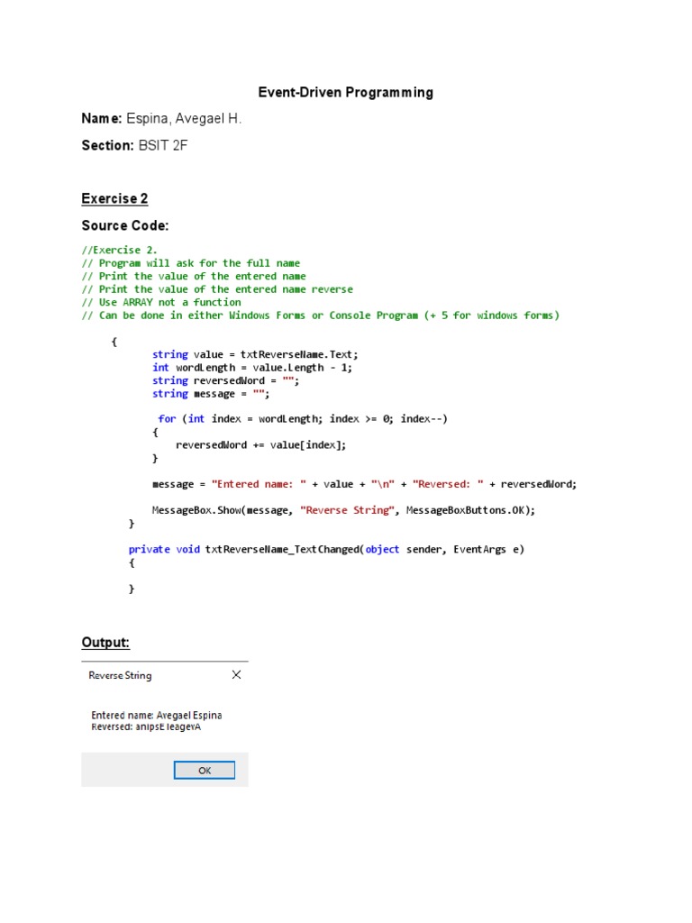 Event-Driven Programming Exercise 2 | PDF | Teaching Methods & Materials