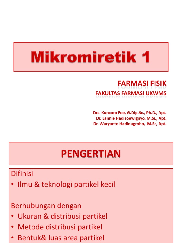 Ukuran dan Distribusi Partikel Farmasi | PDF | Metode & Bahan Ajar ...