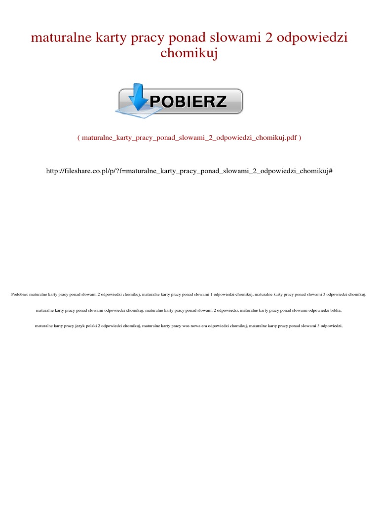 Maturalne Karty Pracy Ponad Słowami 2 Odpowiedzi Pdf