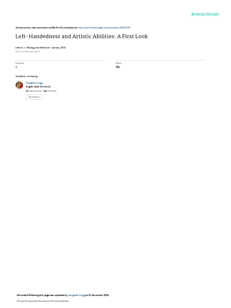 LeftHandedness and Artistic Abilities A First Loo PDF Handedness