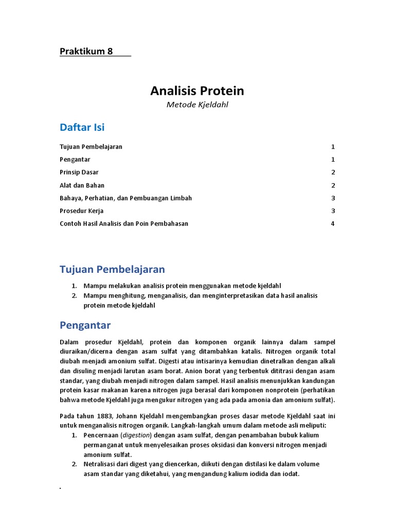 Analisis Protein Metode Kjeldahl Prinsip, Prosedur, dan Interpretasi
